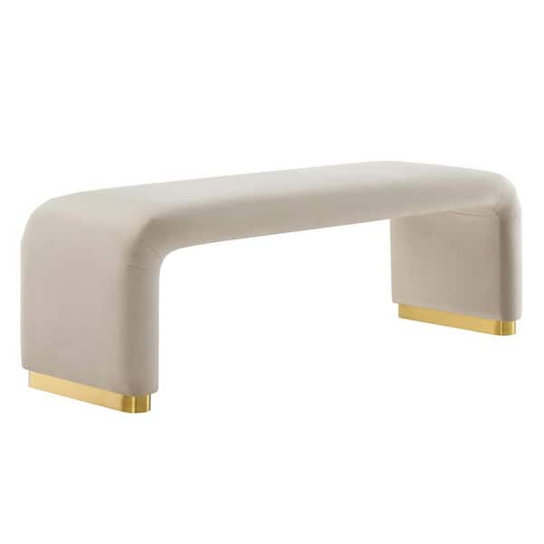 MODWAY Koda in Brass Almond 59.5 in. Performance Velvet Waterfall Long Bedroom Bench