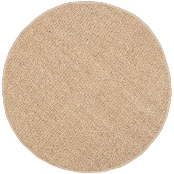 Natural Fiber Beige 11 ft. x 11 ft. Border Woven Round Area Rug
