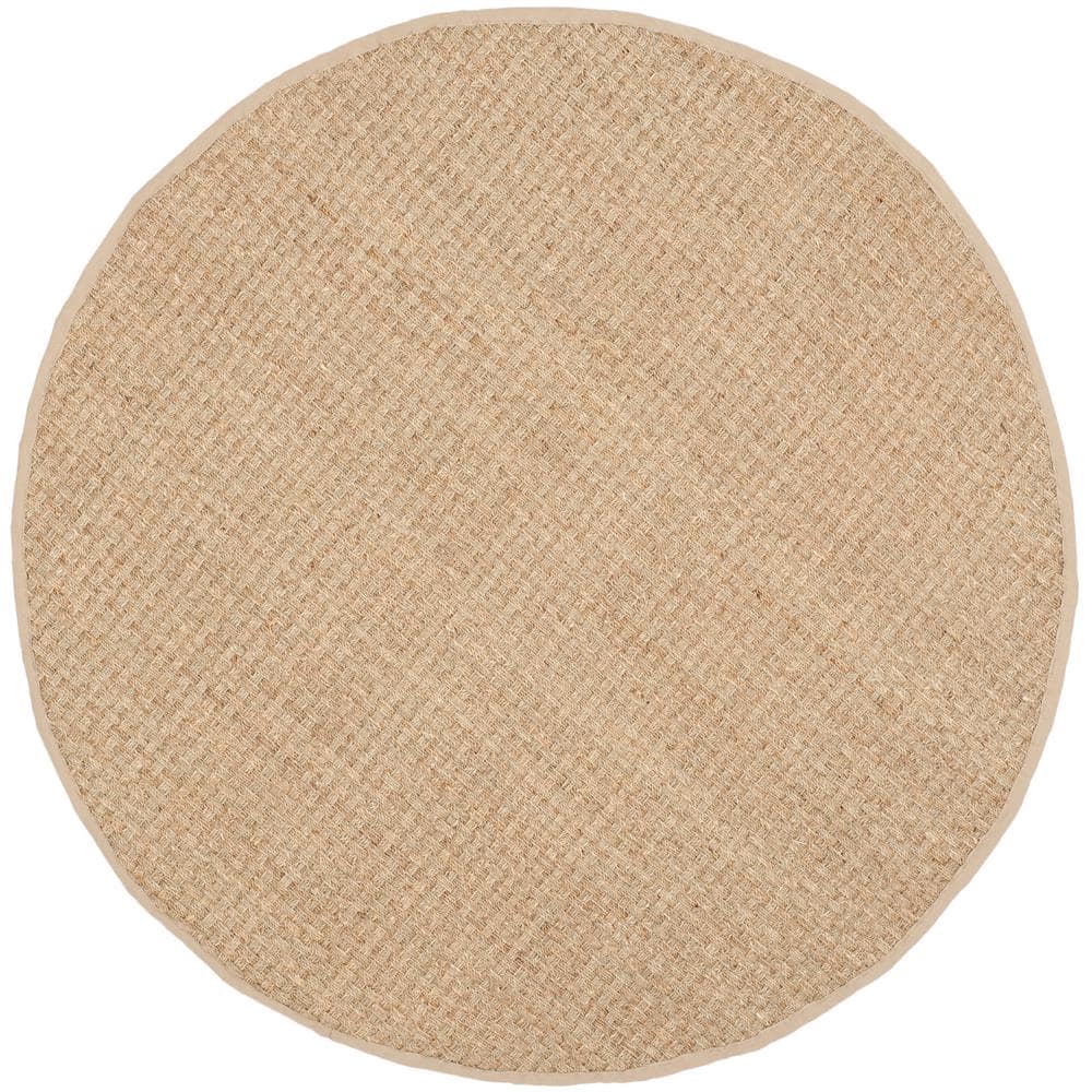 SAFAVIEH Natural Fiber Tan/Beige 7 ft. x 7 ft. Round Border Area Rug ...
