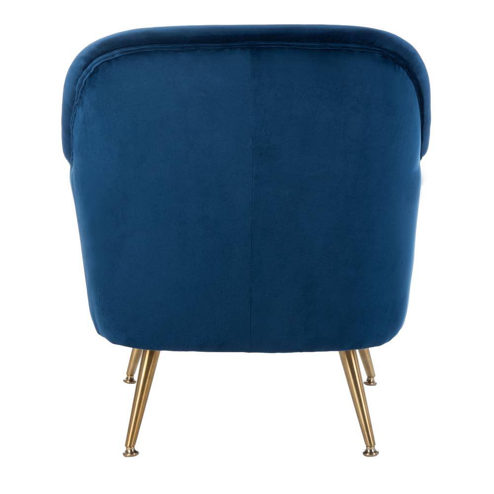 Luxurious Navy Velvet Wood Accent Arm Chair with Brass Legs