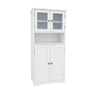 23.62 in. W x 11.81 in. D x 50.20 in. H White Freestanding Linen Cabinet with Glass Doors and Adjustable Shelves
