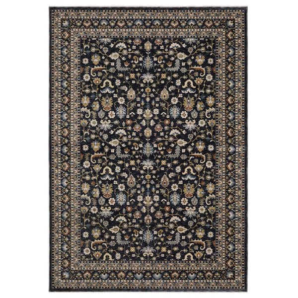 AVERLEY HOME Elanor Blue/Multi 5 ft. x 8 ft. Oriental Floral Border Polyester Fringe-Edge Indoor Area Rug