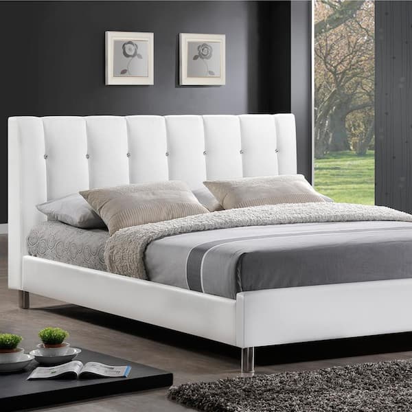 Baxton Studio Vino Transitional White Faux Leather Upholstered Full Size Bed
