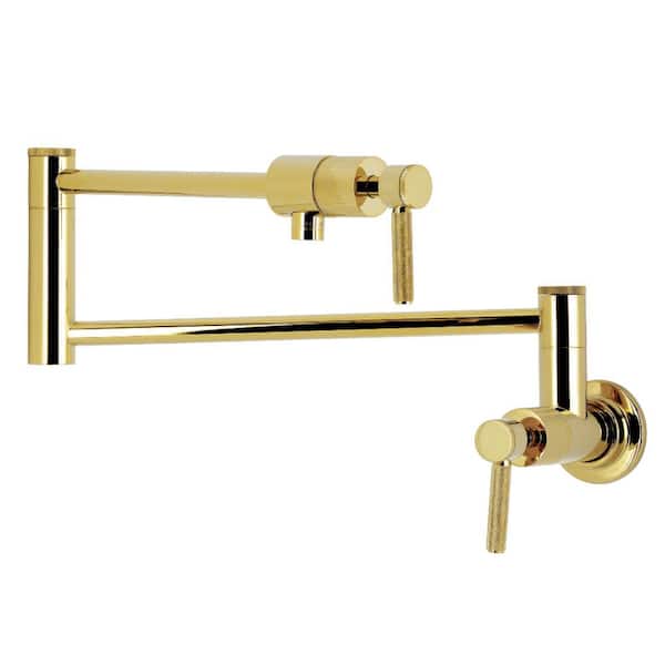 Convergent Wall Mount Pot Filler Faucet in Polished Brass