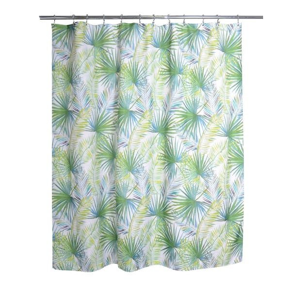 Tangible Palm Tree Decor Bathroom Shower Curtain Set Fabric &  Hooks 71 Inch 