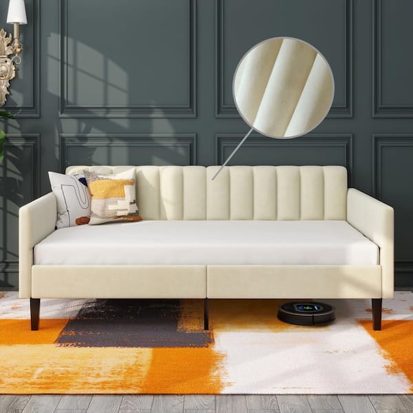 Noble House Griffant Modern Velvet Twin Size Daybed Upholstered Beige without Mattress 111451