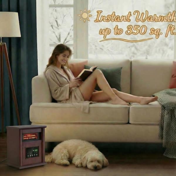 1500-Watt Electric Space Heater with 3-Heating Mode, Thermostat, Remote Control and 12-Hours Timer in Dark Walnut