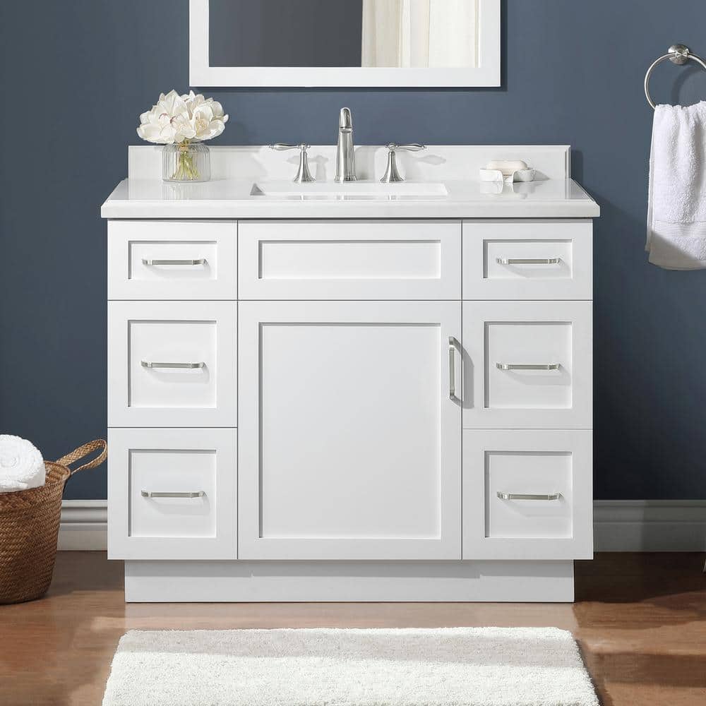 Home Decorators Collection Lincoln 42 in. W x 22 in. D x 34 in. H Single Sink Bath Vanity in White with White Engineered Stone Top -  Lincoln 42W