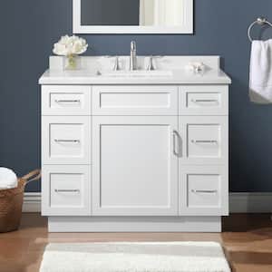 Lincoln 42 in. W x 22 in. D x 34 in. H Single Sink Bath Vanity in White with White Engineered Stone Top