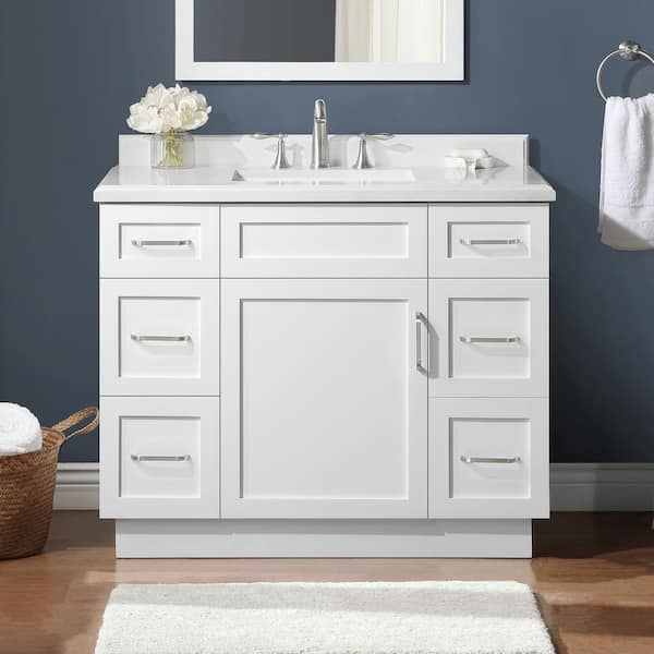 Home Decorators Collection Lincoln 42 in. W x 22 in. D x 34 in. H Single Sink Bath Vanity in White with White Engineered Stone Top