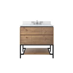 Ventford Reclaimed 36 in. Bath Vanity in Brushed Light Oak with Artificial Carrara Vanity Top with White Basin
