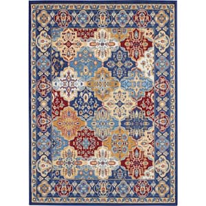 Red 5 ft. x 7 ft. Damask Power Loom Area Rug