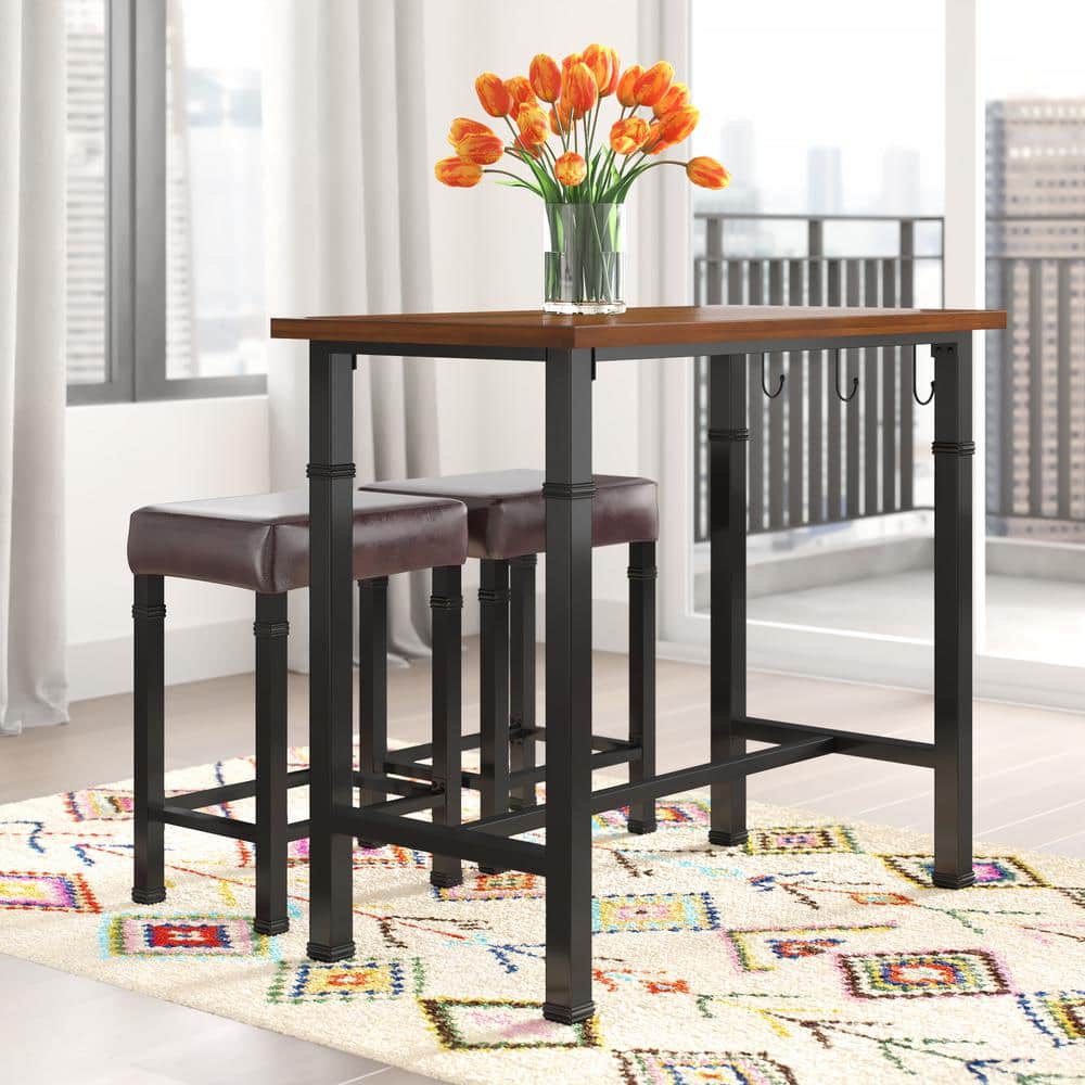 Austin 3-Piece Brown Faux Leather and Wood Pub Set
