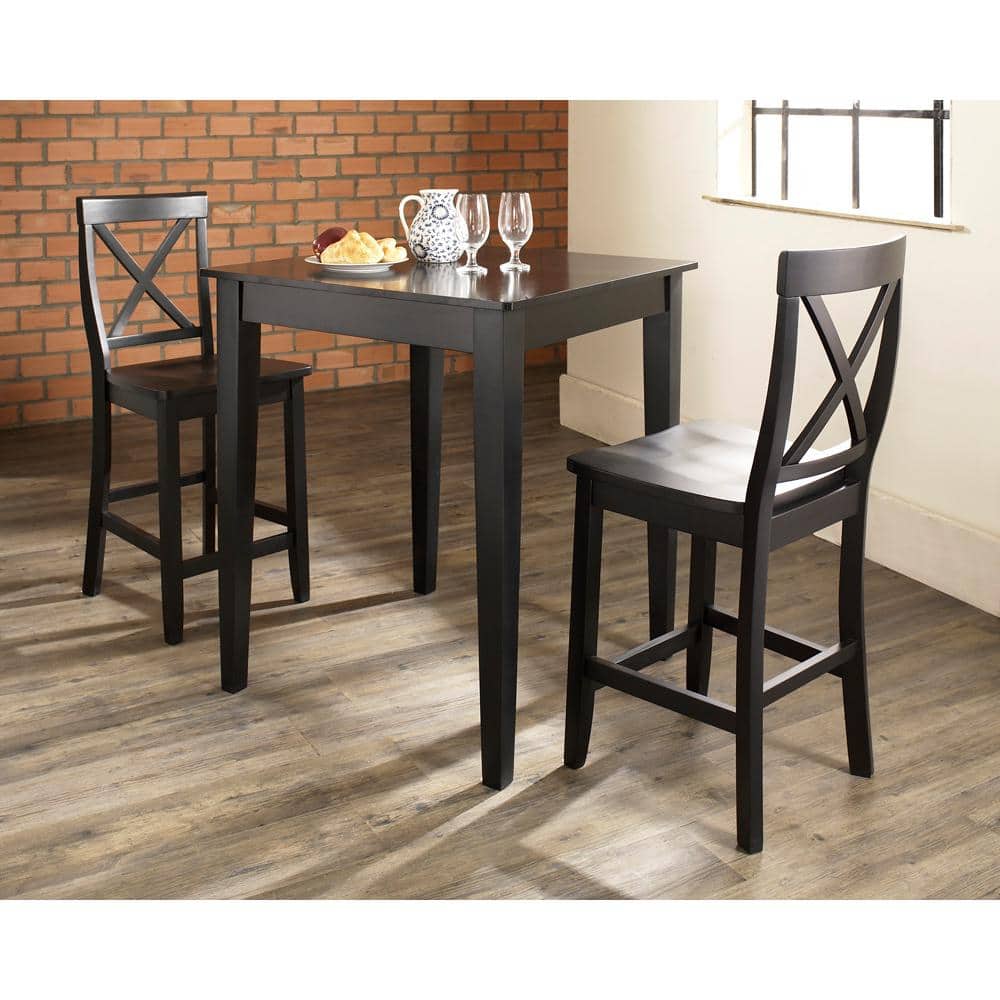 Elegant 3-Piece Black Pub Dining Set with X-Back Hardwood Chairs