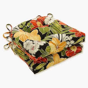Floral 17.5 in. x 17 in. Outdoor Dining Chair Cushion in Black/Green (Set of 2)
