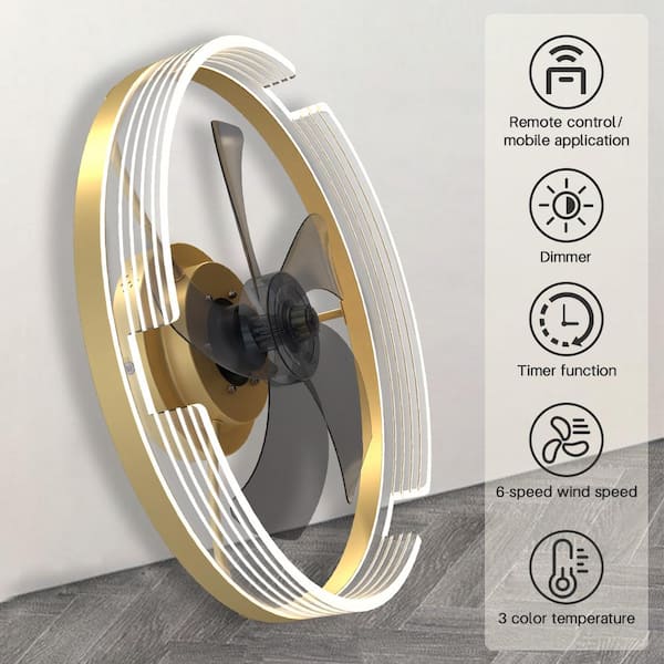 Tivleed 14.96 in. Indoor Gold Color Modern inch LED Recessed Ceiling Fan Light with App and Remote Control, 6-Speed, Timer