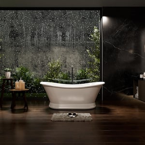 67.13 in. x 29.53 in. Classical Solid Surface Stone Resin Freestanding Double Slipper Soaking Bathtub in Matte White