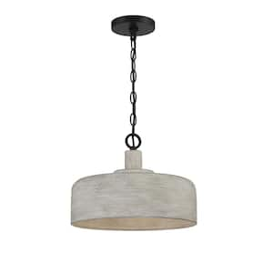 Meridian 14 in. W x 10.25 in. H 1-Light Weathered Gray/Black Shaded Pendant Light