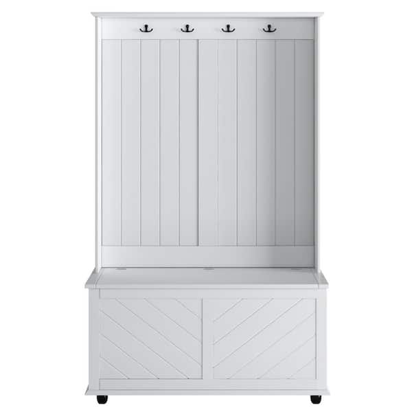 Unbranded White Hall Tree with 4-Hooks Coat Hanger Entryway Bench Storage Bench