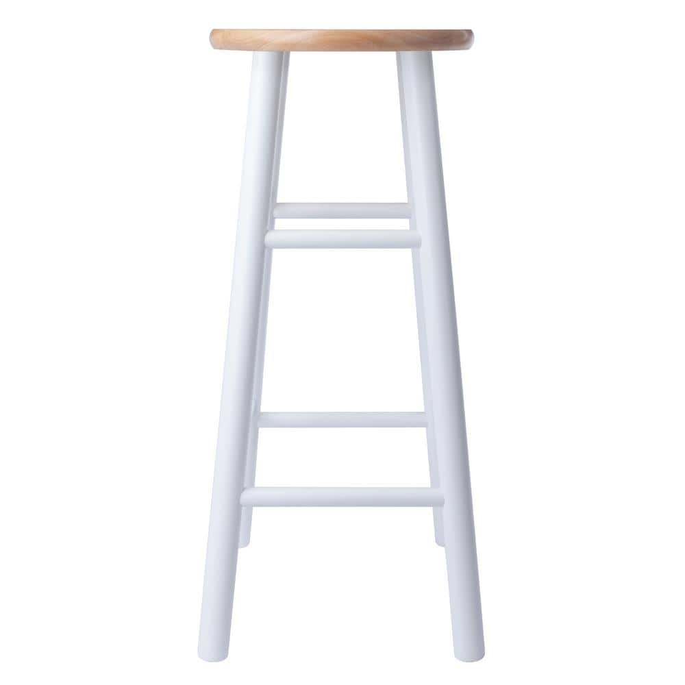 Transitional Teak and White Solid Wood 29" Barstool Duo