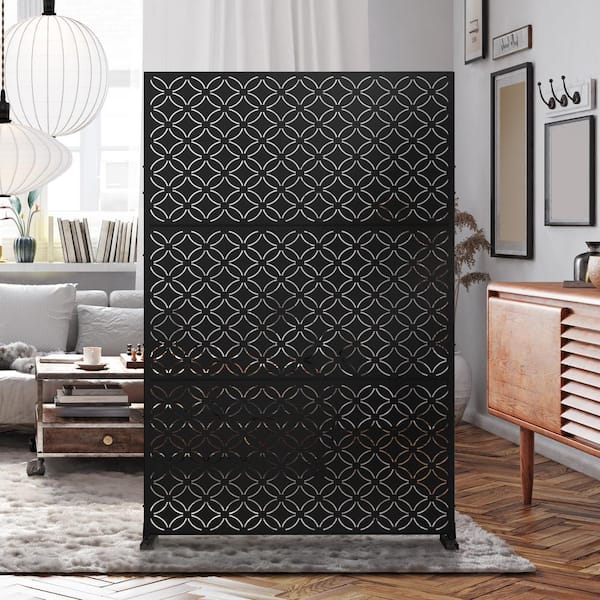 Lirago 72 in. x 47 in. Outdoor Metal Privacy Screen Garden Fence in Palace Design in Black