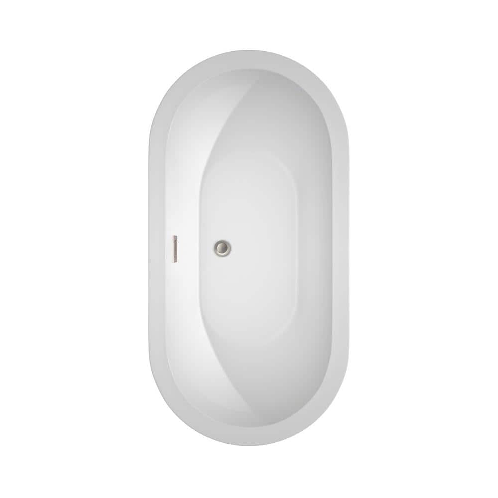 Soho 60 Inch White Acrylic Freestanding Bathtub with Brushed Nickel Trim