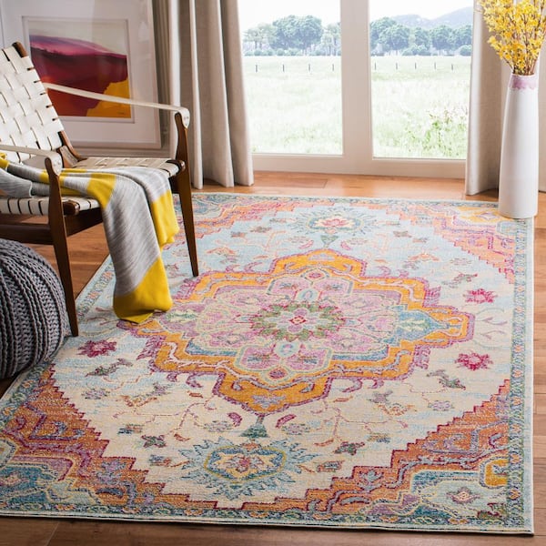 Crystal Light Blue/Fuchsia 7 ft. x 9 ft. Border Area Rug