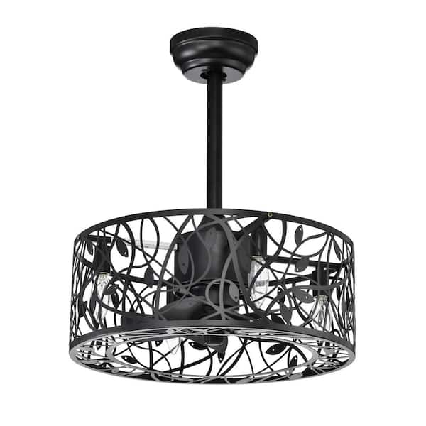 LINJO 18 in. 4-Light Smart Indoor Matte Black Cage Ceiling Fan with Light Kit and Remote Control