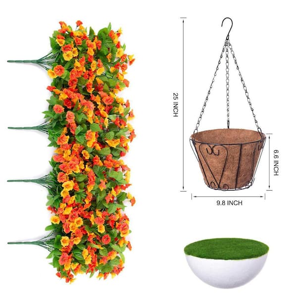 25 in. Orange Outdoor Artificial Morning Glory Flower in Basket
