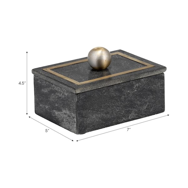 Liv & Skye Black 7 in. x 5 in. Marble Rectangular Decorative Box