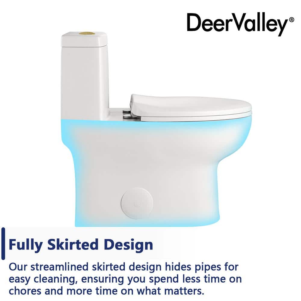 Ally White and Gold Ceramic Dual Flush Elongated Toilet