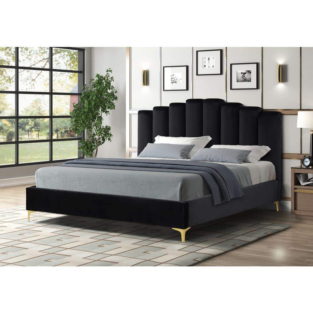 Best Master Furniture Barrington Black Velvet Queen Platform Bed with