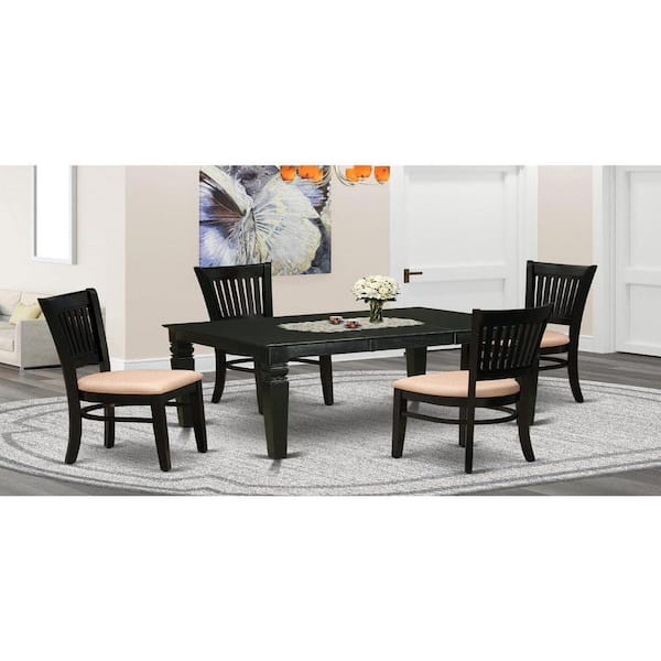5-Piece Rectangle Black Finish Solid Wood Top Dining table with 4 Chairs with Butterfly Leaf Slat Back