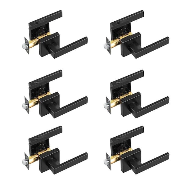Passage Door Handle, 6 Pack Matte Black Door Lever, Left or Right Handing Reversible Lever Non-Locking, Hall/Closet