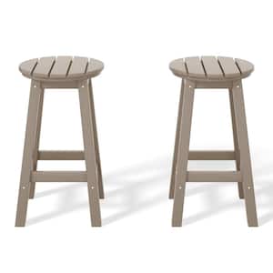 Laguna 24 in. Round HDPE Plastic Backless Counter Height Outdoor Dining Patio Bar Stools (2-Pack) in Weathered Wood