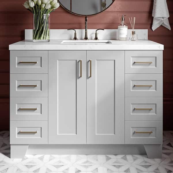 ARIEL Taylor 48.25 in. W x 22 in. D x 36 in. H Single Sink Freestanding Bath Vanity in Grey with Carrara Quartz Top