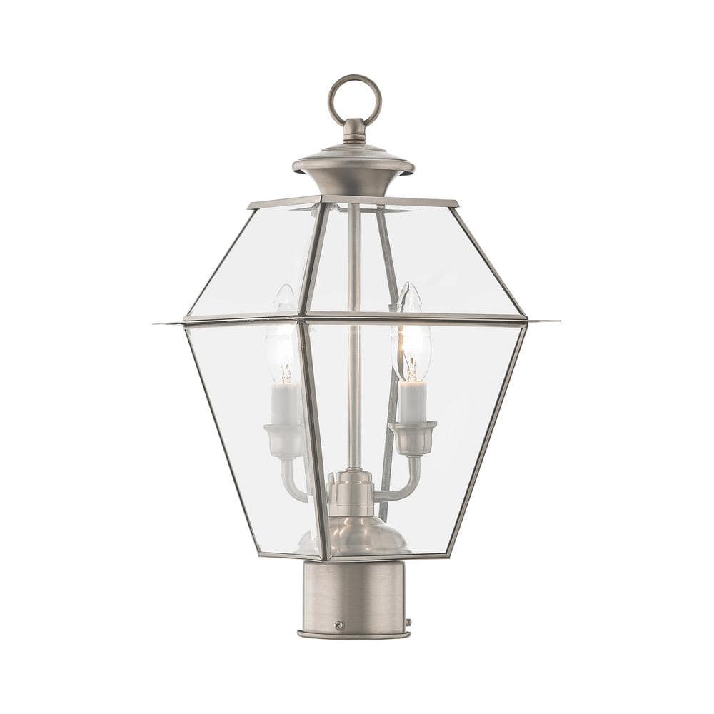 Ainsworth 16.5 in. 2-Light Brushed Nickel Cast Brass Hardwired Outdoor Rust Resistant Post Light with No Bulbs Included price history on PriceWatchPro