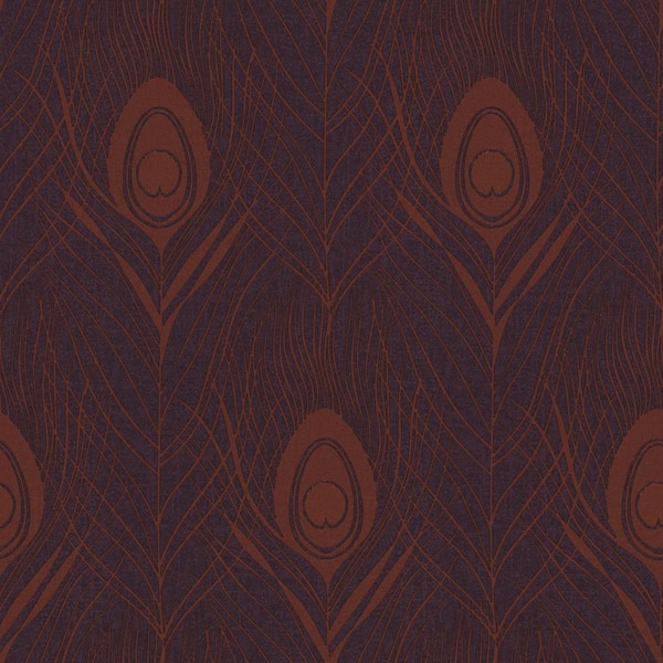 Unbranded Absolutely Chic Metallic Red/Lilac Vinyl Non-Woven Non-Pasted Peacock Feather Metallic Wallpaper (Covers 57.75 sq.ft.)