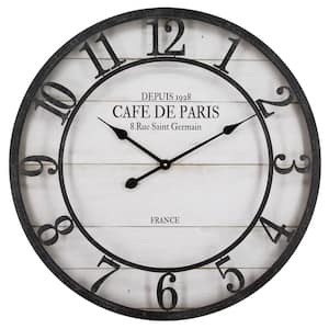 Caf De Paris Shiplap Distress Black and White Wall Clock