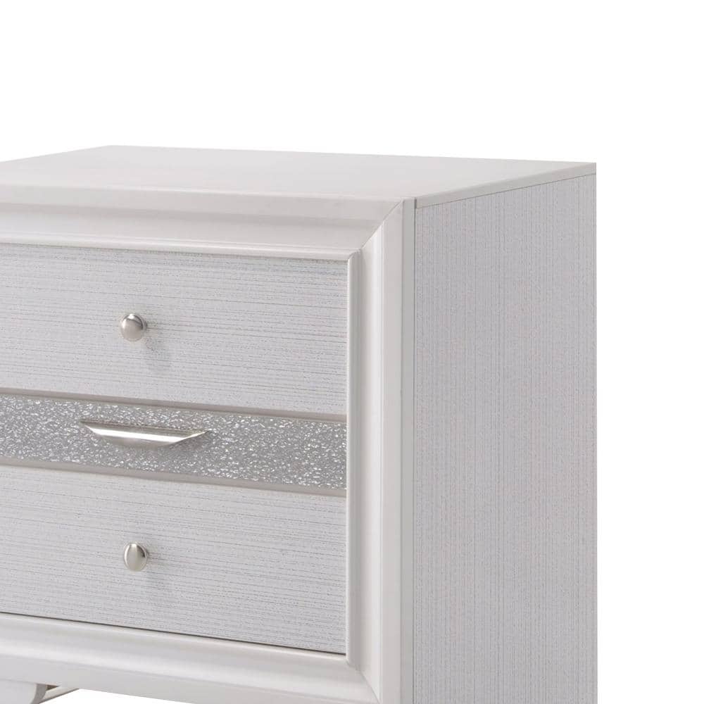 Elegant Naima 3-Drawer White Nightstand with Light Gray Trim