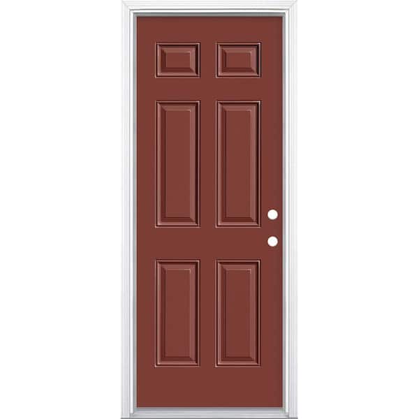 Masonite 32 in. x 80 in. 6-Panel Left Hand Inswing Painted Steel Prehung Front Exterior Door with Brickmold