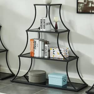 Murcatur 50.63 in. Sand Black with 5 mm Tempered Glass 4-Layer Metal Bookcase