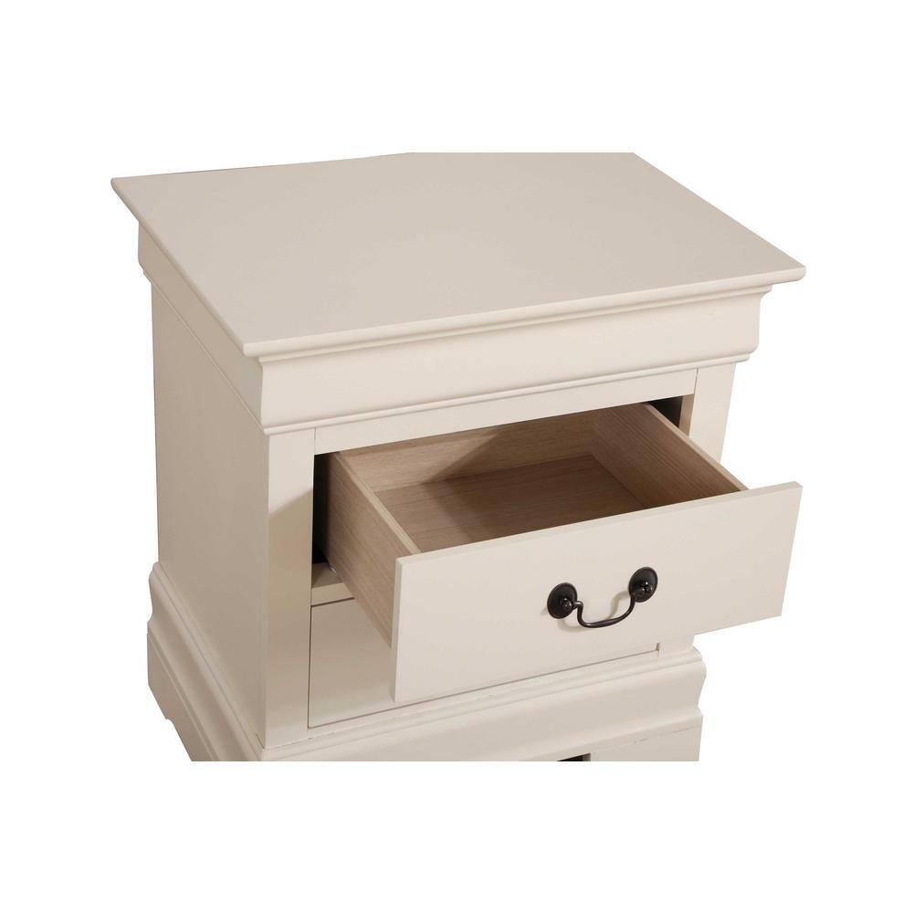 Beige Louis Philippe 2-Drawer Solid Wood Nightstand