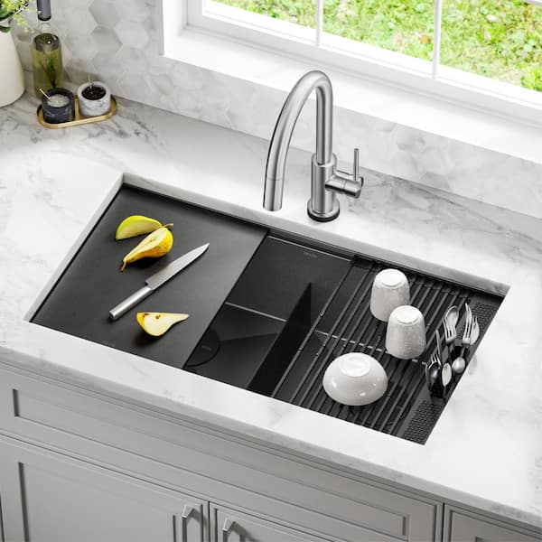 OCCULTUS ブラックメタル　BLACKL Black Quartz Double Bowl 60/40 Kitchen Sink - MSI Surfaces