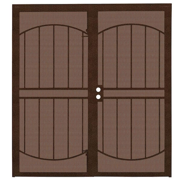 Unique Home Designs 72 in. x 80 in. Arcada Copper Surface Mount Outswing Steel Double Security Door with Expanded Metal Screen