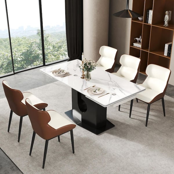 63 in. Luxury Sintered Stone Rectangle Gray Top Purple Metal 4 Legs Dining Table (Seats 6)