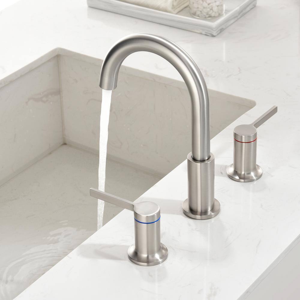 Brushed Nickel 8-Inch Widespread Double Handle Bathroom Faucet