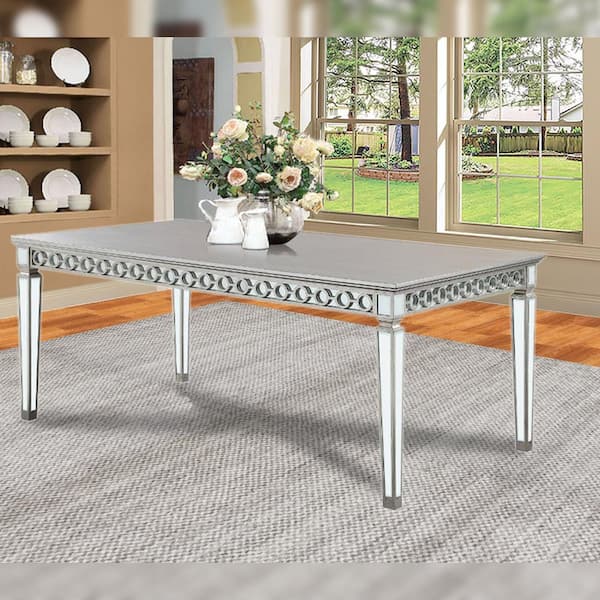 Acme Furniture Varian Dining Table in Mirrored & Antique Platinum