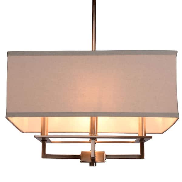 Home Decorators Collection 4-Light Brushed Nickel Chandelier with Square Light Gray Linen Shade