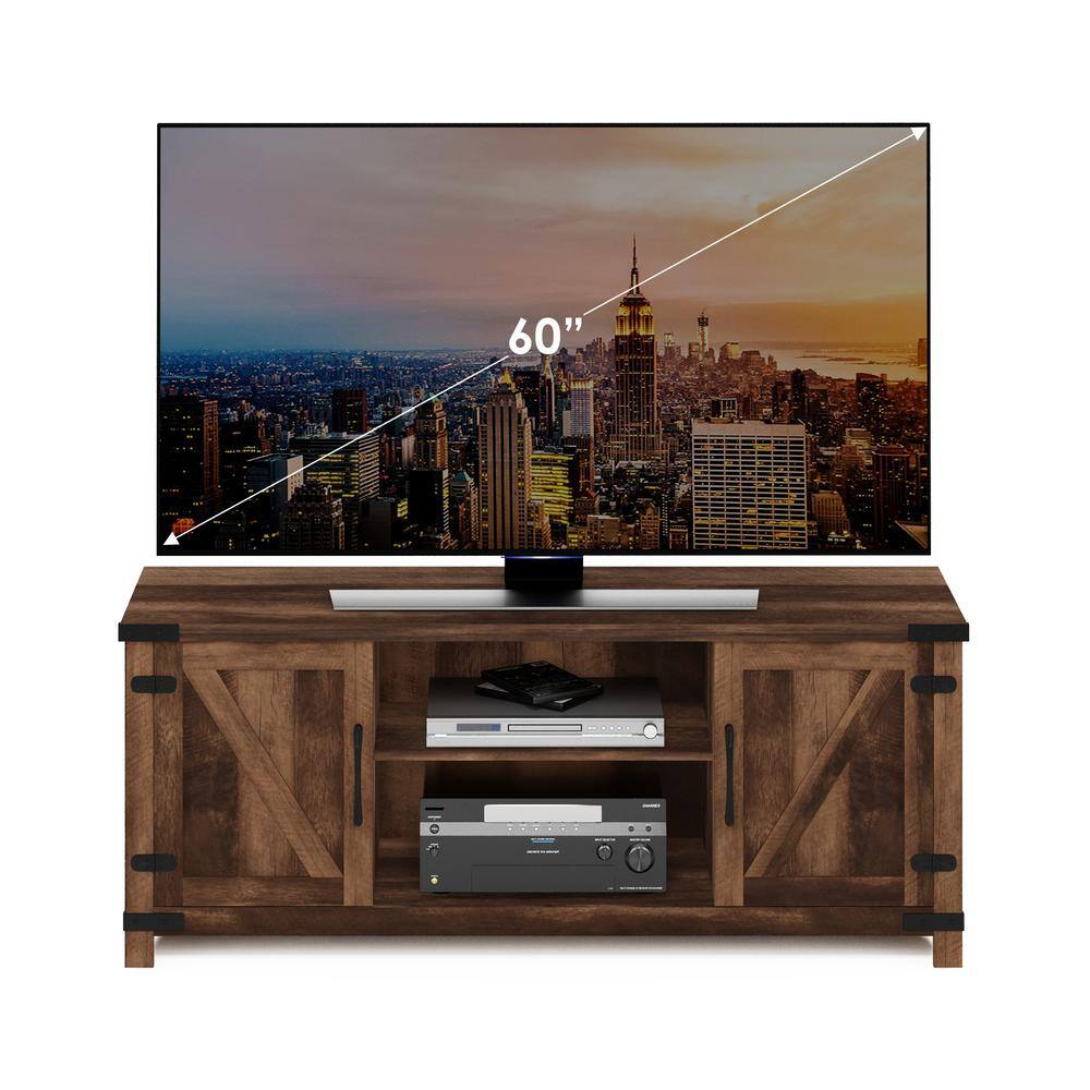 Rustic Brown Farmhouse Freestanding TV Cabinet with Barn Door